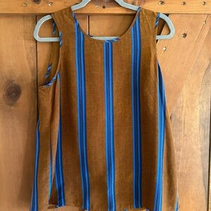 NWOT Lucky Brand Brown and Blue Striped Sleeveless Blouse SZ M